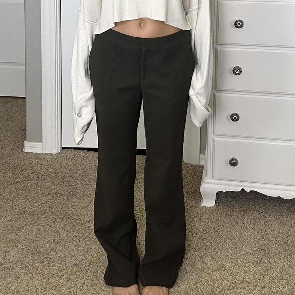 Dark olive green straight leg trousers